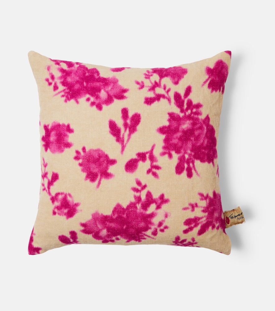 The House Of Lyria Mirra Floral Linen Cushion In Pink