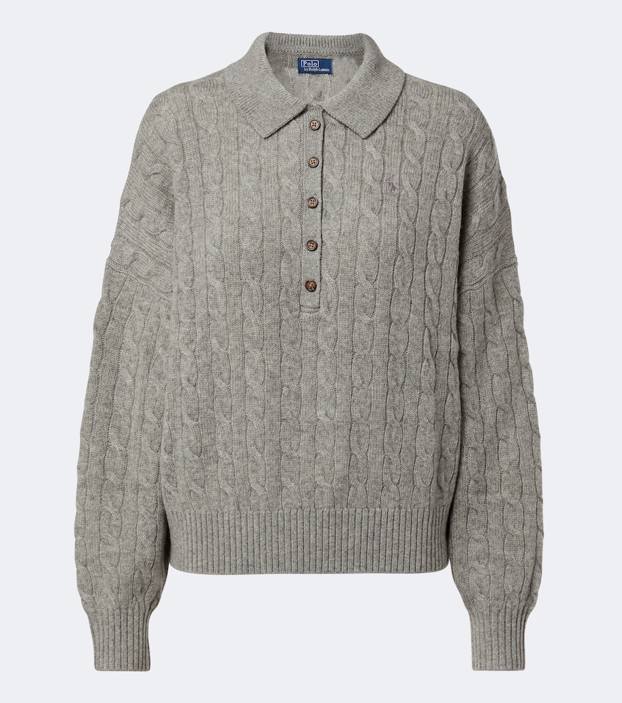Pullover polo in lana e cashmere a trecce