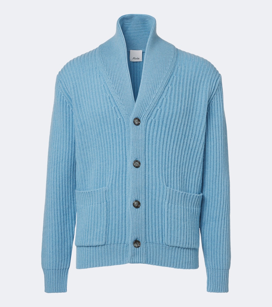 Allude Ribbed-knit Wool And Cashmere Cardigan In Blue