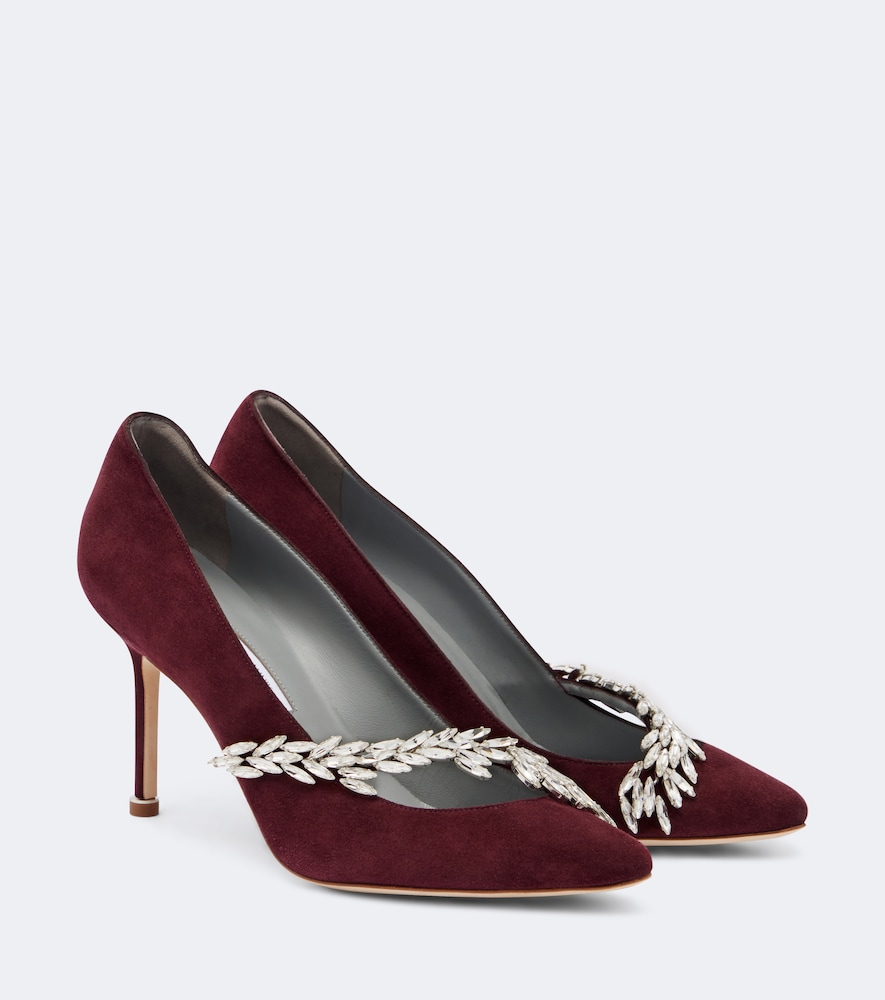 Balenciaga X Manolo Blahnik Embellished Suede Burgundy Pumps
