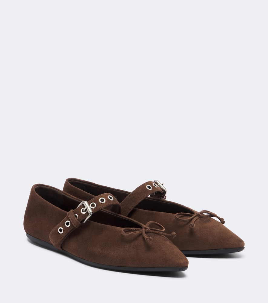 Miu Miu Suede Ballet Flats In Brown