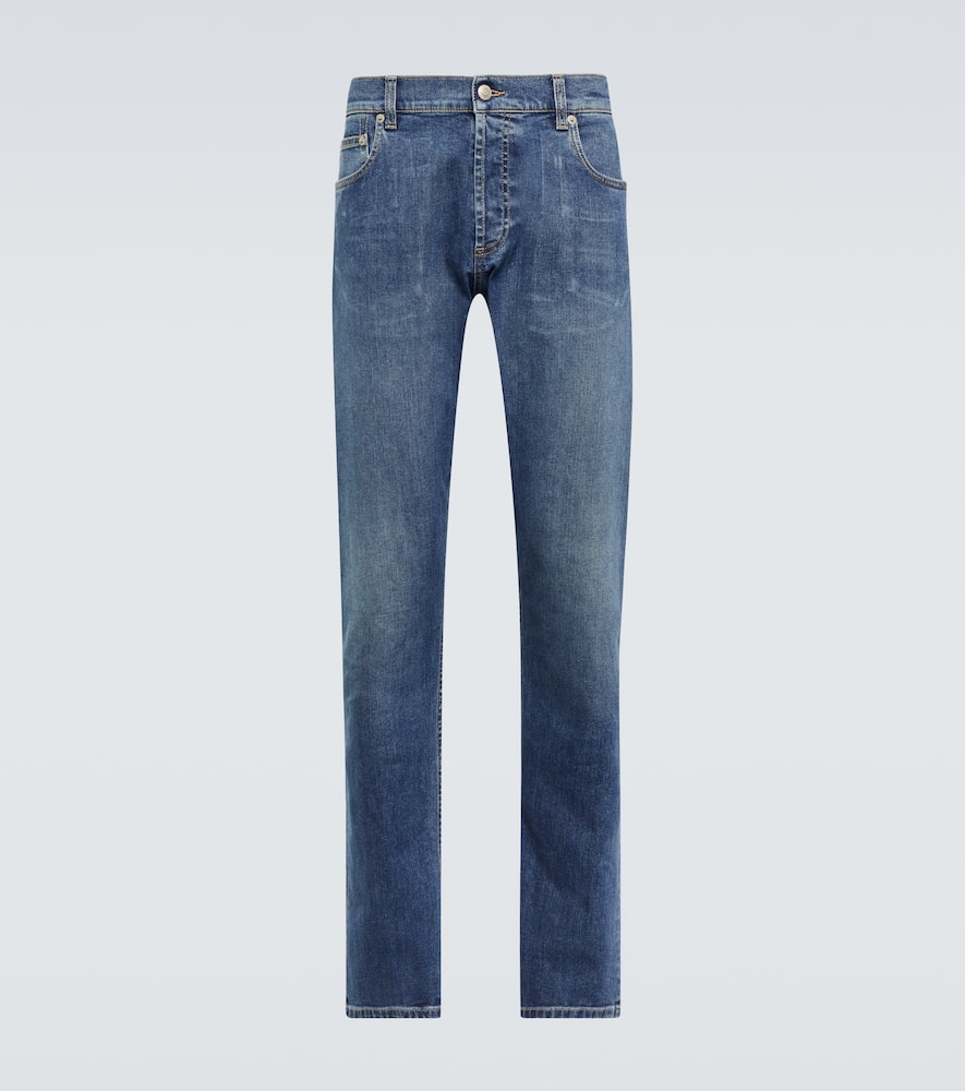 Alexander Mcqueen Alexander Mc Queen Logo-embroidered Straight-leg Jeans In Blue Washed