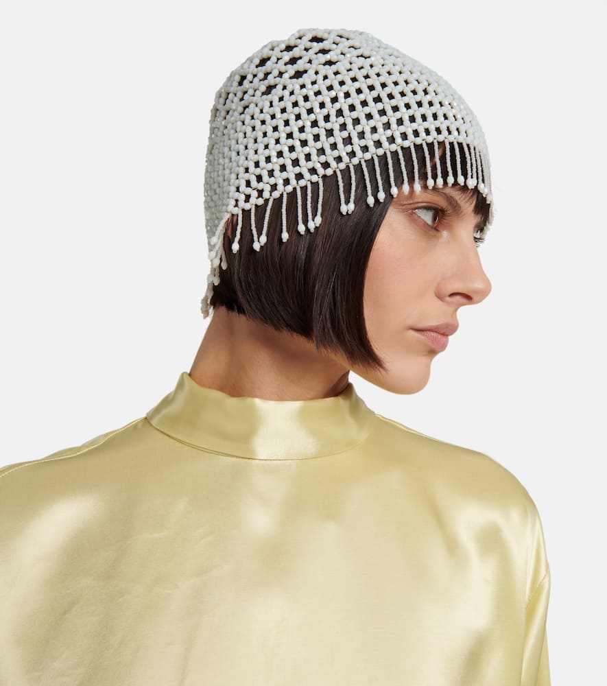 Shop Jil Sander Beaded Hat In Optic White