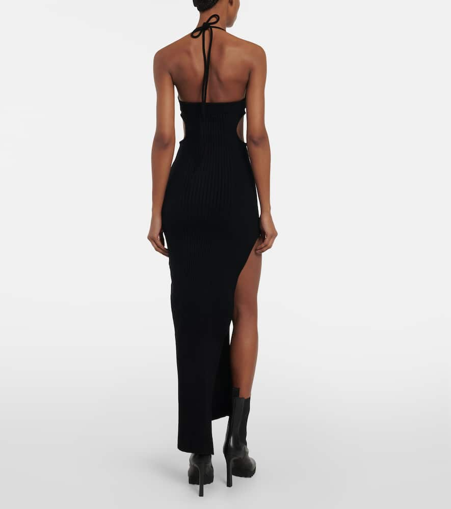 Shop Off-white Cutout Ribbed-knit Gown In Black