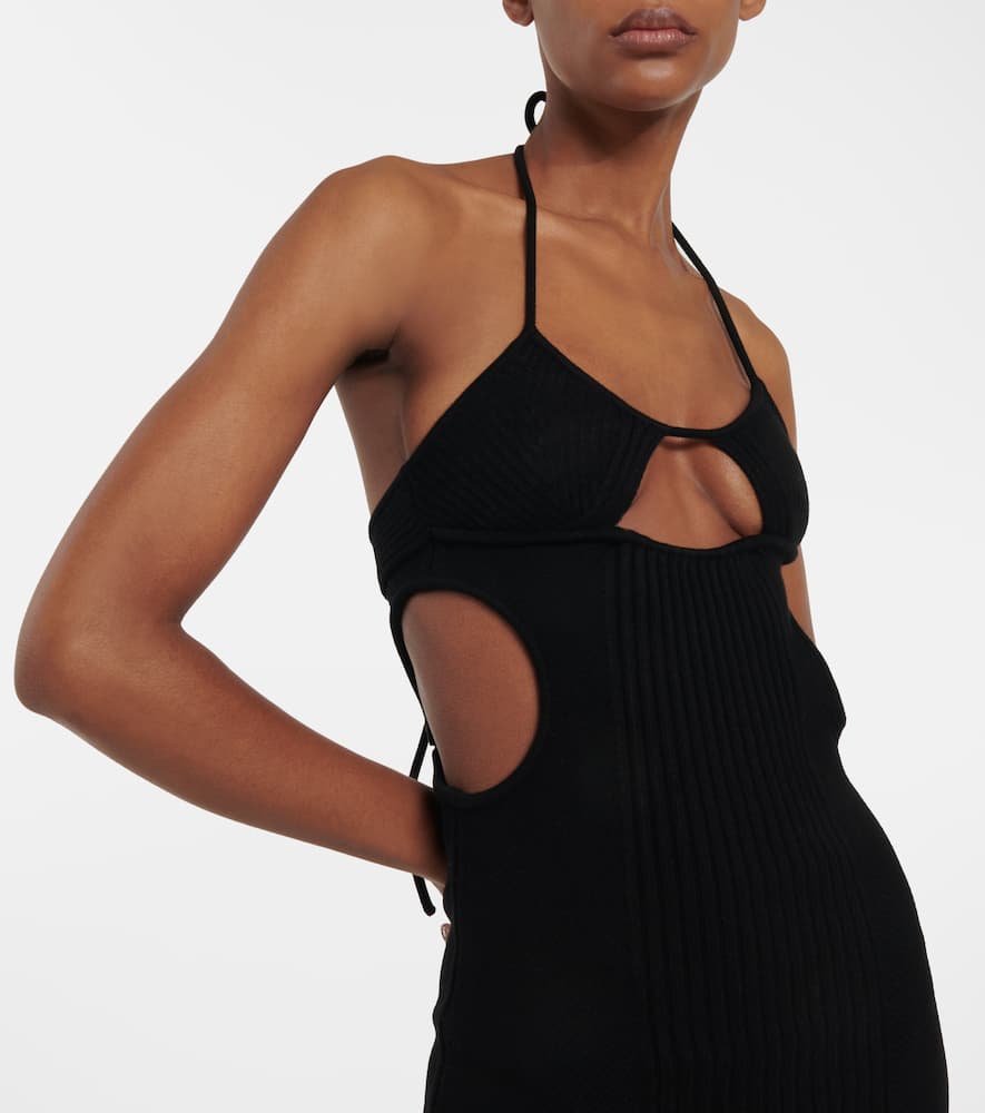 Shop Off-white Cutout Ribbed-knit Gown In Black