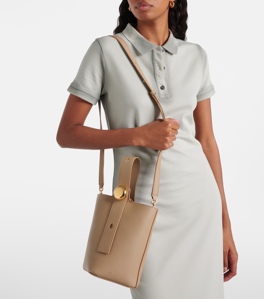 Shop Loewe Pebble Mini Leather Bucket Bag In Beige