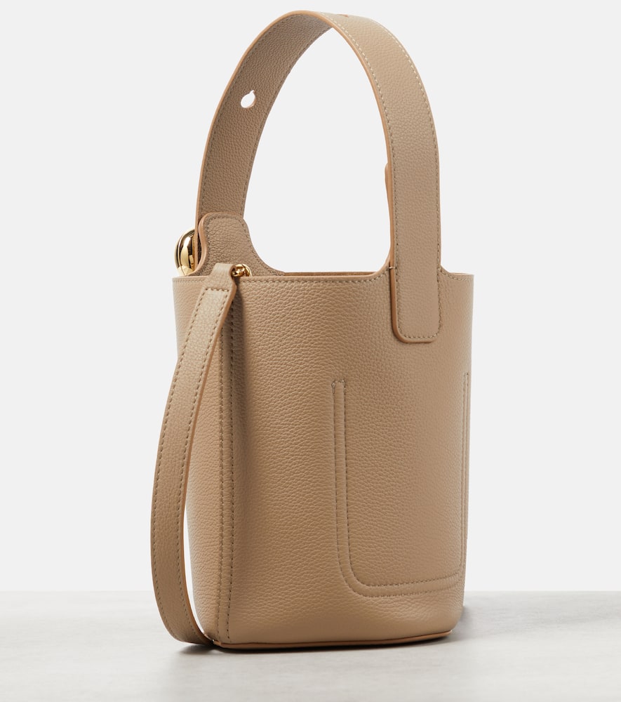 Shop Loewe Pebble Mini Leather Bucket Bag In Beige