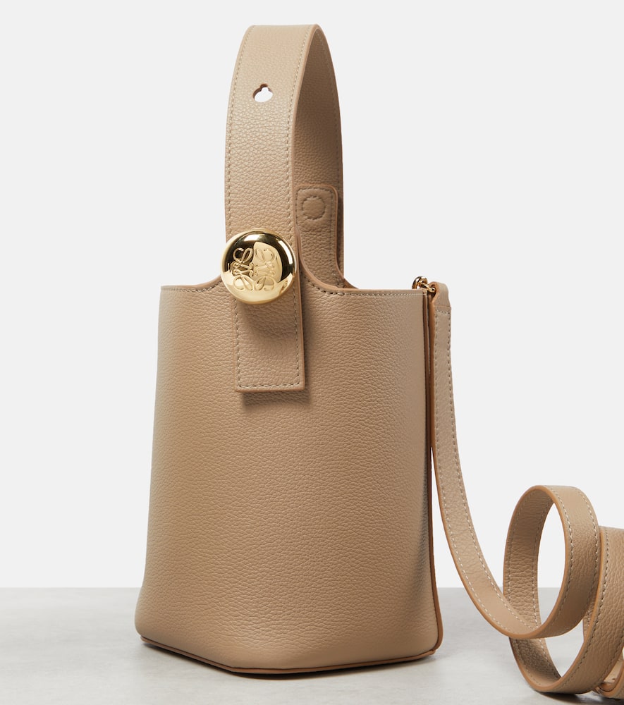 Shop Loewe Pebble Mini Leather Bucket Bag In Beige