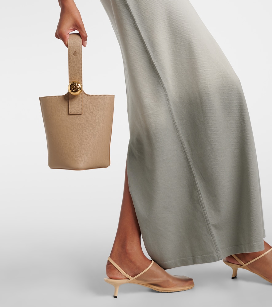 Shop Loewe Pebble Mini Leather Bucket Bag In Beige