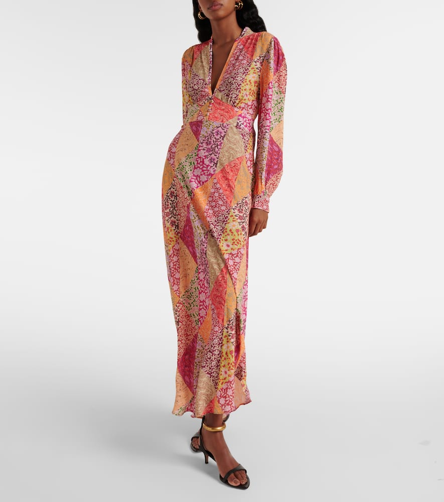 Shop Rixo London Trula Patchwork Crepe Maxi Dress In Multicoloured