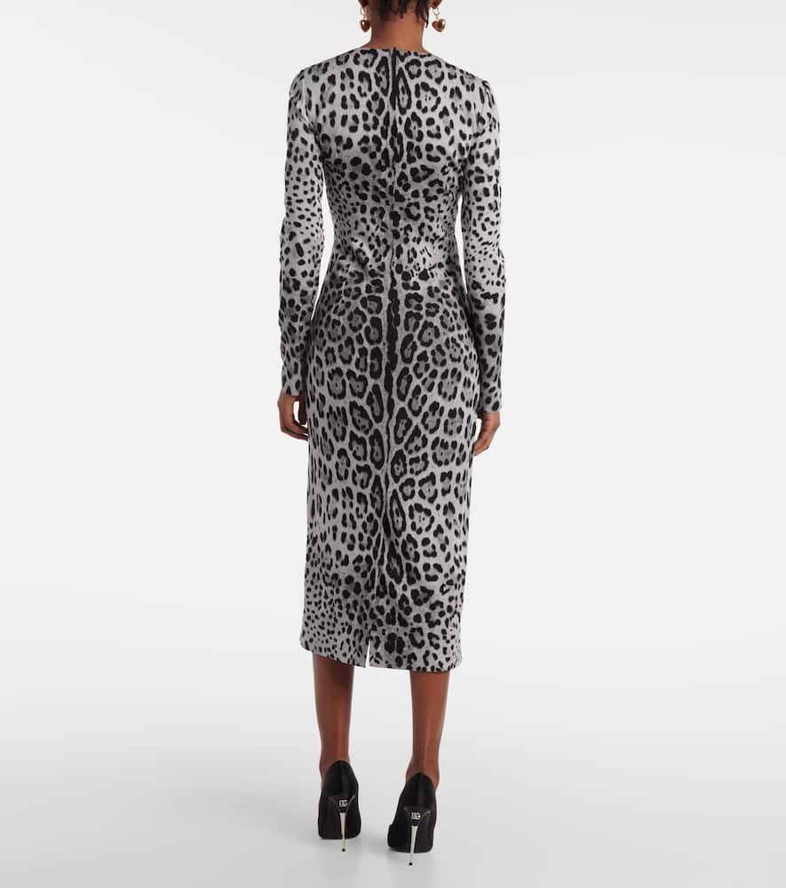 Shop Dolce & Gabbana Leopard-print Silk-blend Midi Dress In Grey