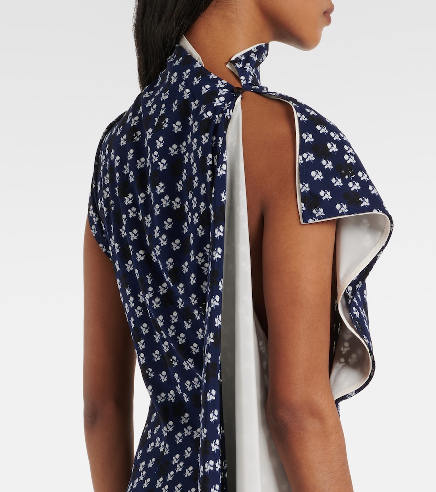 Proenza Schouler Devyn Asymmetric Draped Floral-print Poplin Maxi Dress In Blue