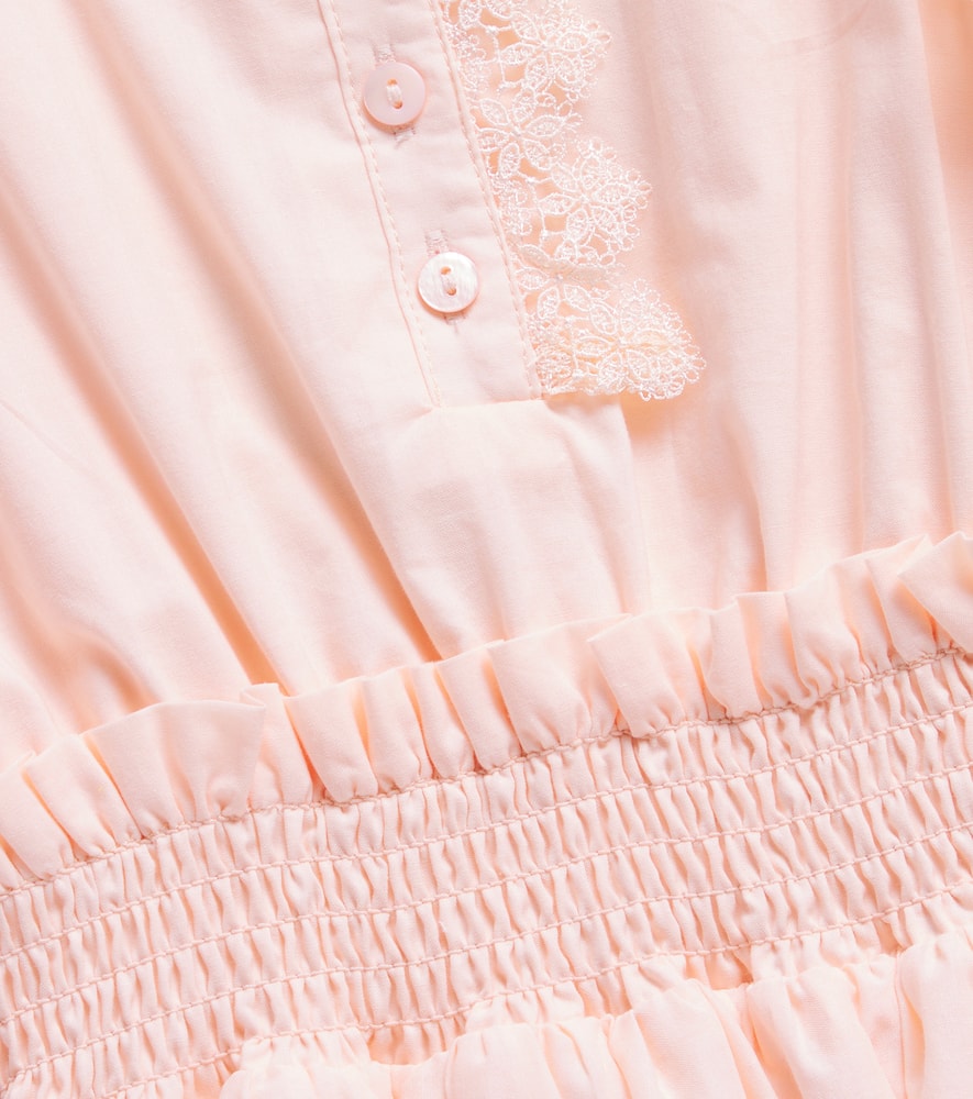 Petite Amalie Scalloped Shirred Lace-trimmed Cotton Dress In Pink