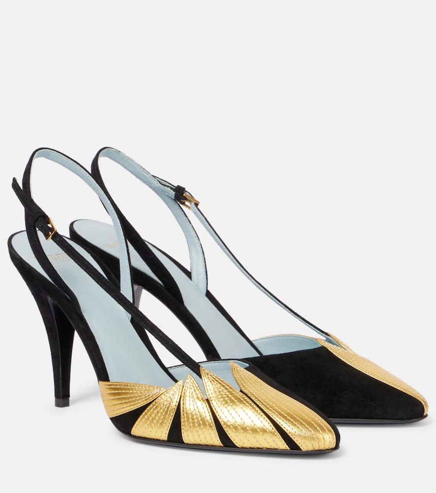 Shop Valentino Foliefoliage 90 Suede Slingback Pumps In Black