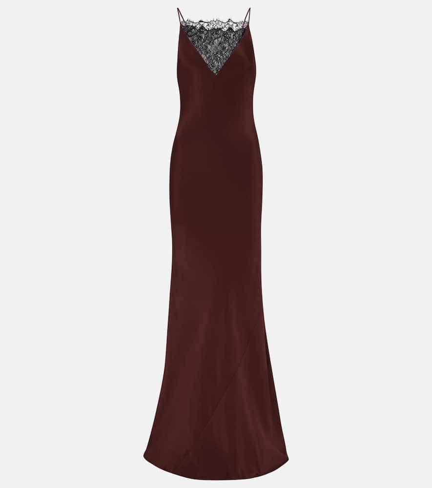 Lace-trimmed silk satin gown