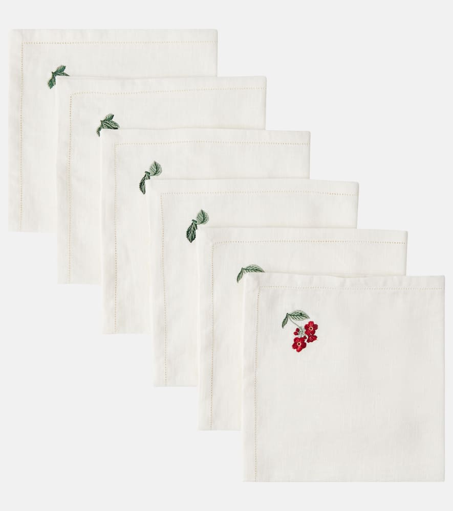 Cabana Floral Medley Set Of 6 Linen Napkins In White