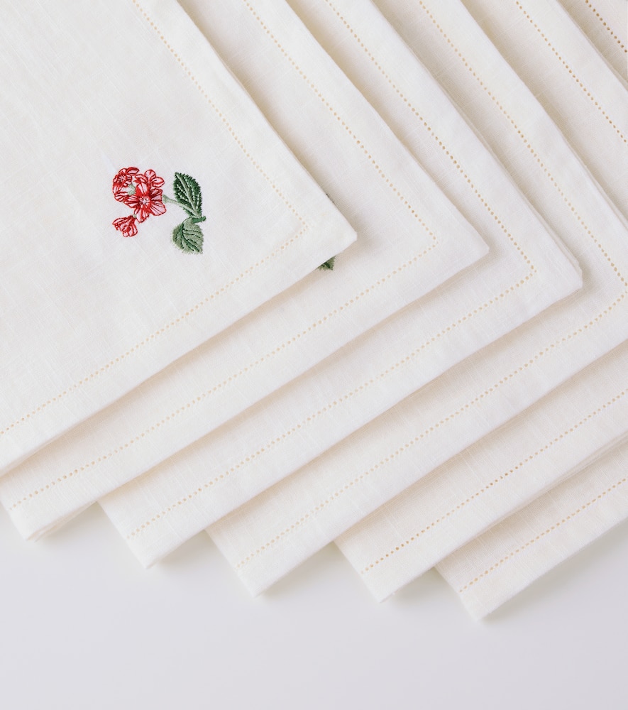 Cabana Floral Medley Set Of 6 Linen Napkins In White