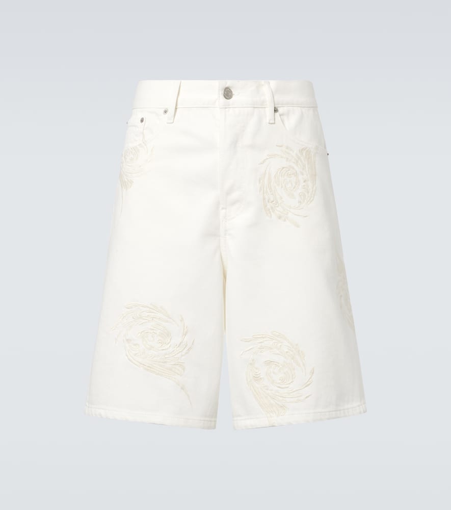 Embroidered denim Bermuda shorts