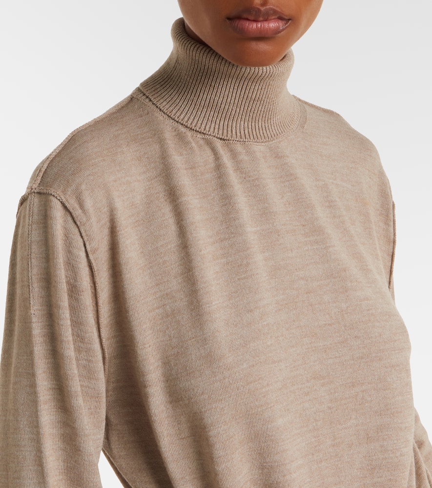 Lemaire Belted Wool-blend Turtleneck Midi Dress In Brown