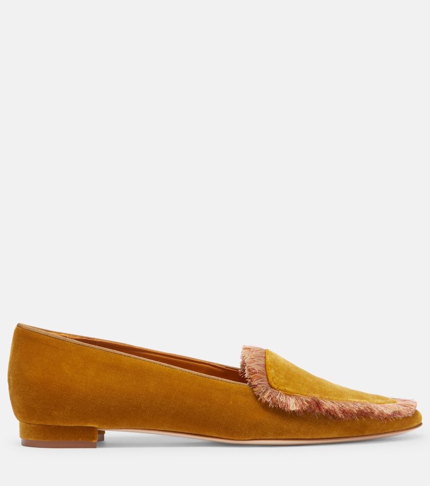  Manolo Blahnik Manolo Blahnik Agofran Fringed Velvet Loafers 