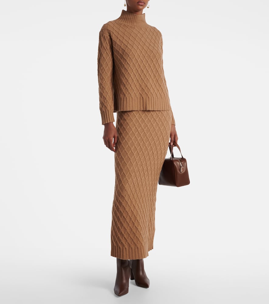 Max Mara Camel Fur Jacquard Rollneck Sweater In Brown