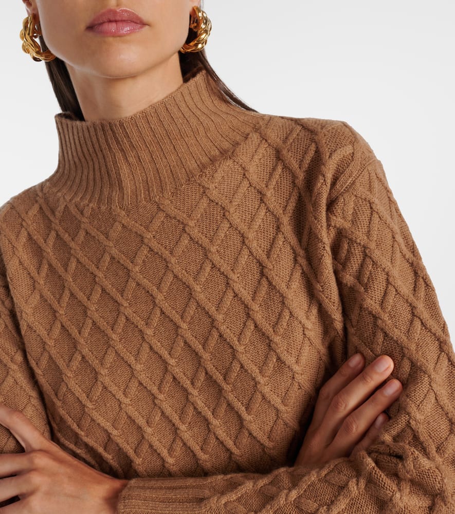 Max Mara Camel Fur Jacquard Rollneck Sweater In Brown