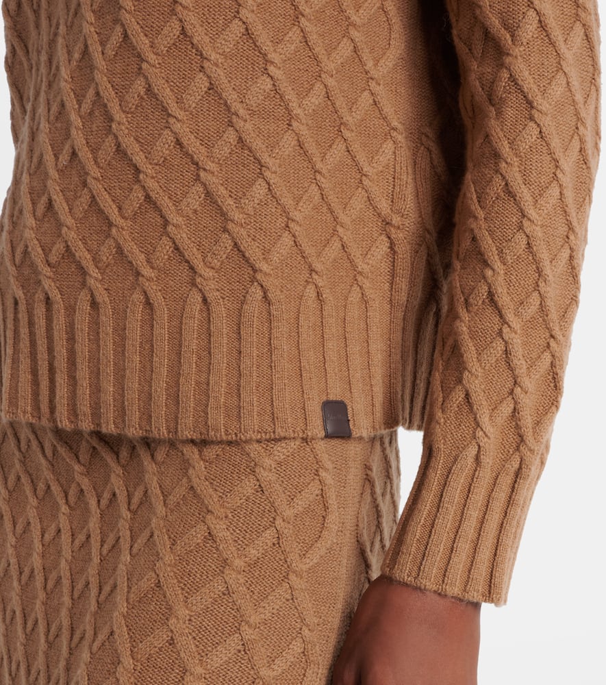 Max Mara Camel Fur Jacquard Rollneck Sweater In Brown