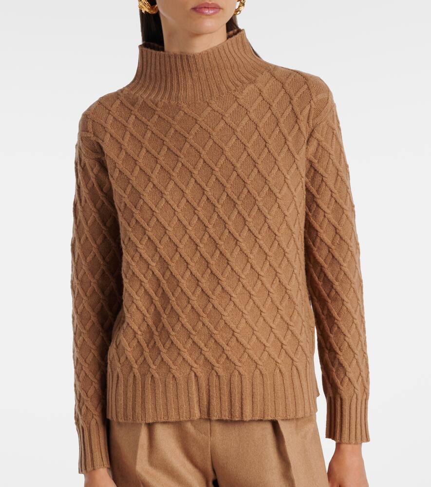 Max Mara Camel Fur Jacquard Rollneck Sweater In Brown