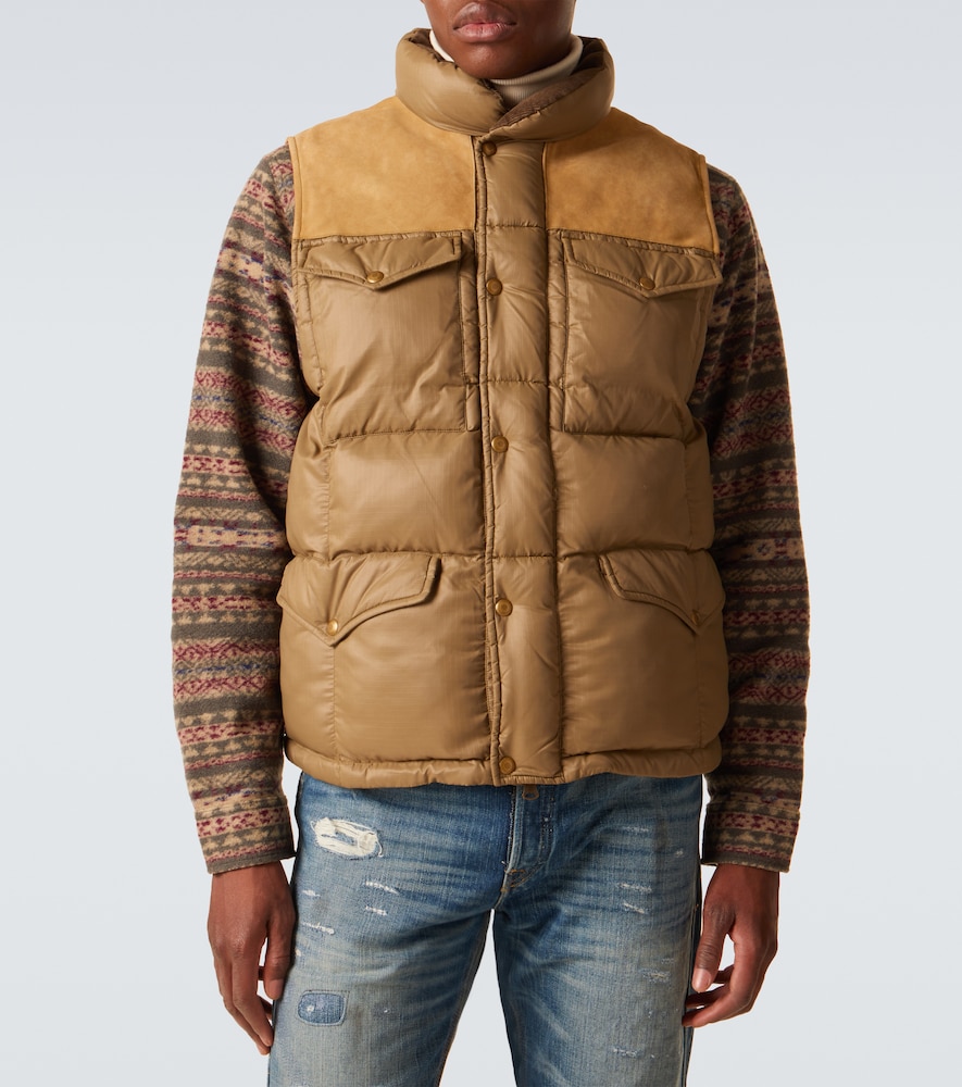  Rrl Rrl Leather-trimmed Ripstop Puffer Vest 