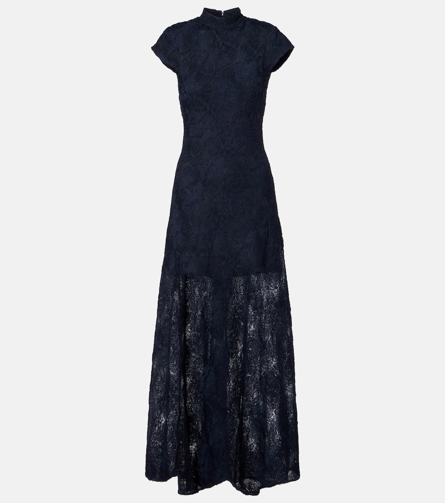 Rotate Birger Christensen Floral Mesh Gown In Blue