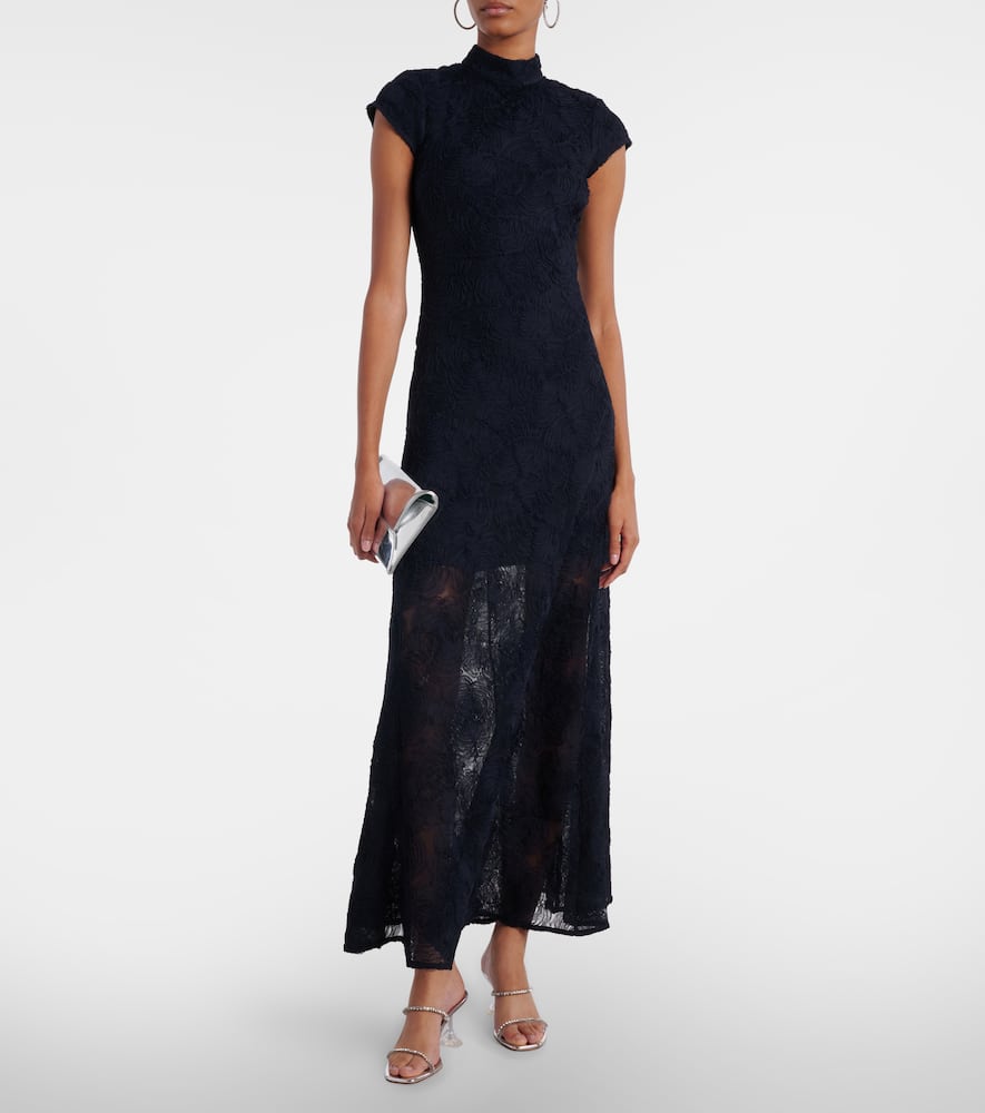 Rotate Birger Christensen Floral Mesh Gown In Blue