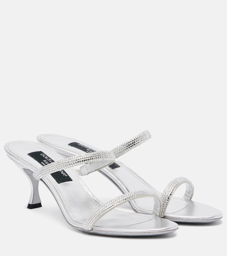 Dolce & Gabbana 60 Embellished Mules In Silver