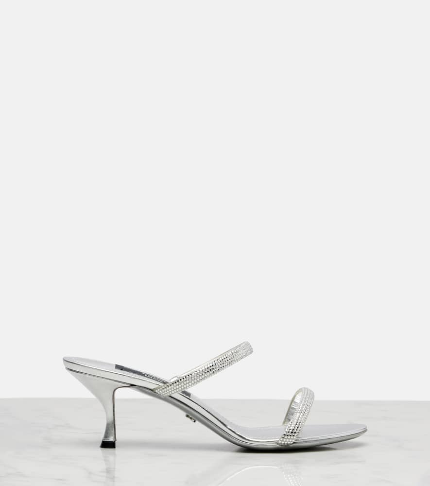 Dolce & Gabbana 60 Embellished Mules In Silver