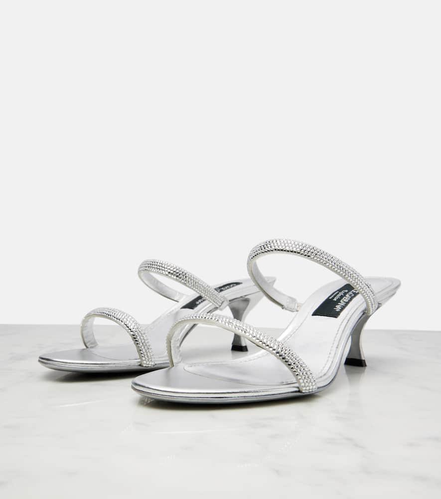 Dolce & Gabbana 60 Embellished Mules In Silver
