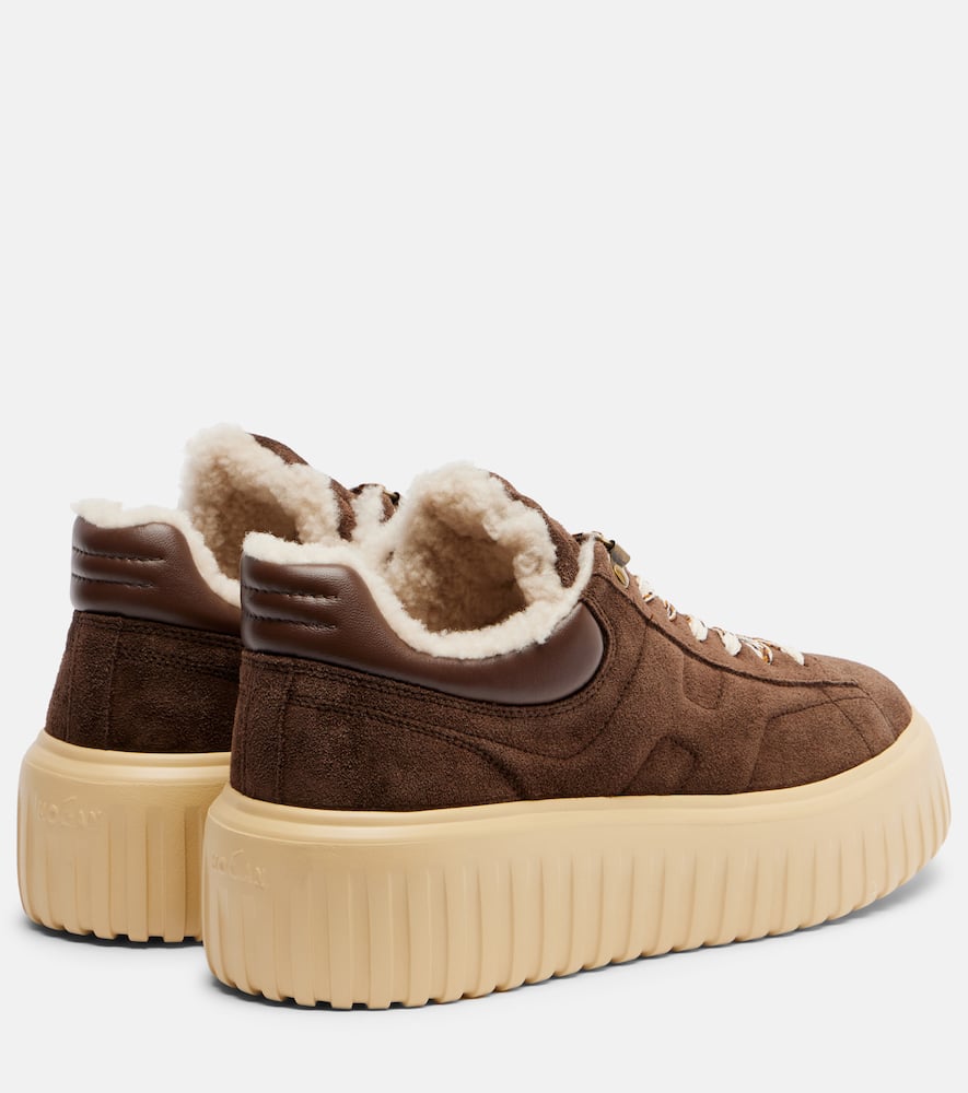 Hogan H-stripes Suede Platform Sneakers In Brown