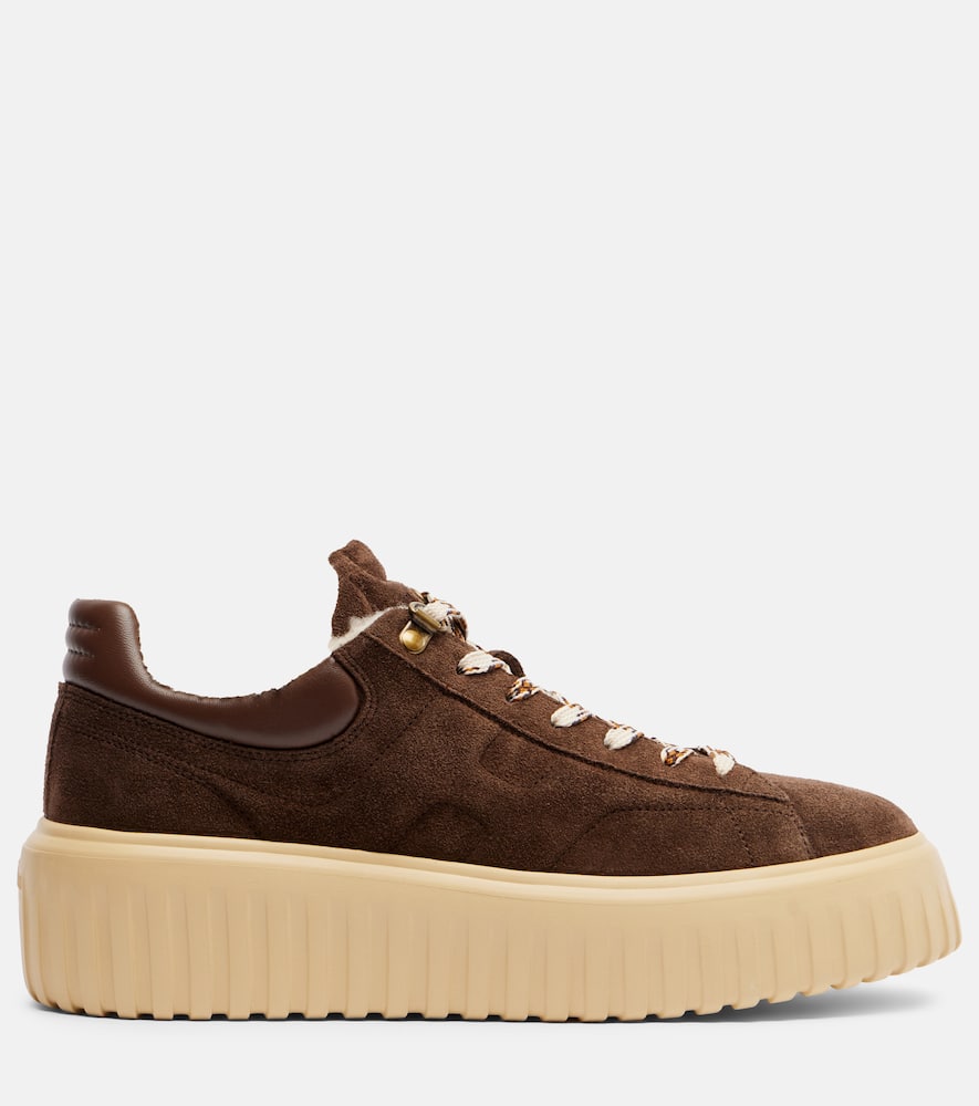 Hogan H-stripes Suede Platform Sneakers In Brown