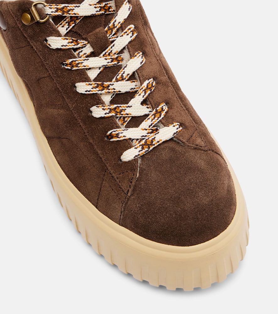 Hogan H-stripes Suede Platform Sneakers In Brown