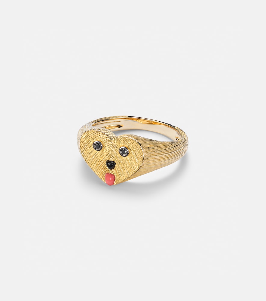 Yvonne Leon Yvonne Léon Coeur Toutou Mini 9kt gold pinky ring with gemstones
