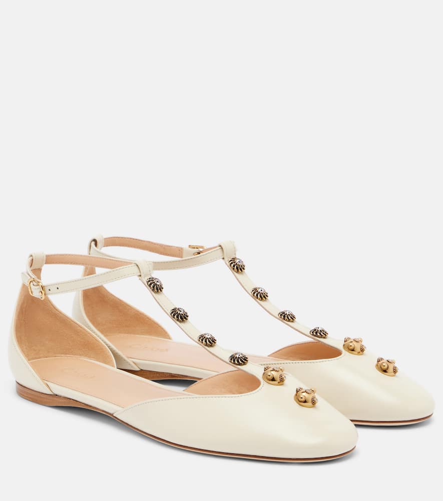 Chloé Celeste Embellished Leather Flats In White