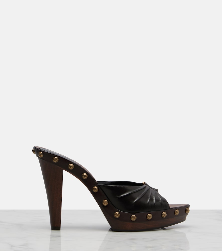  Saint Laurent Saint Laurent Babylone Studded Leather Platform Mules 