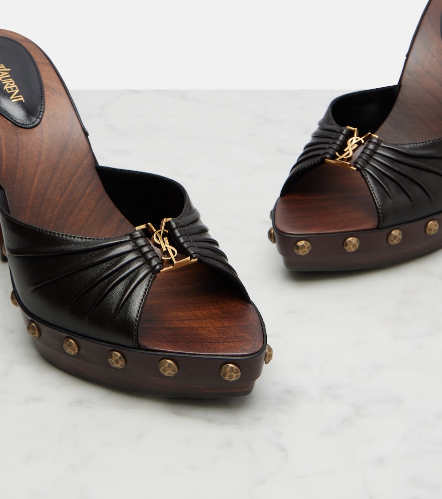  Saint Laurent Saint Laurent Babylone Studded Leather Platform Mules 
