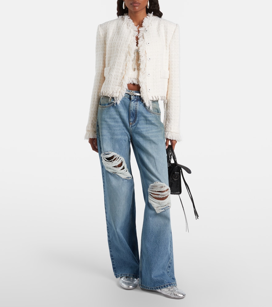 Area Distressed embellished wide-leg jeans