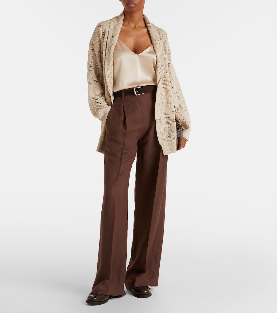 Brunello Cucinelli Open-knit linen and cotton wrap cardigan
