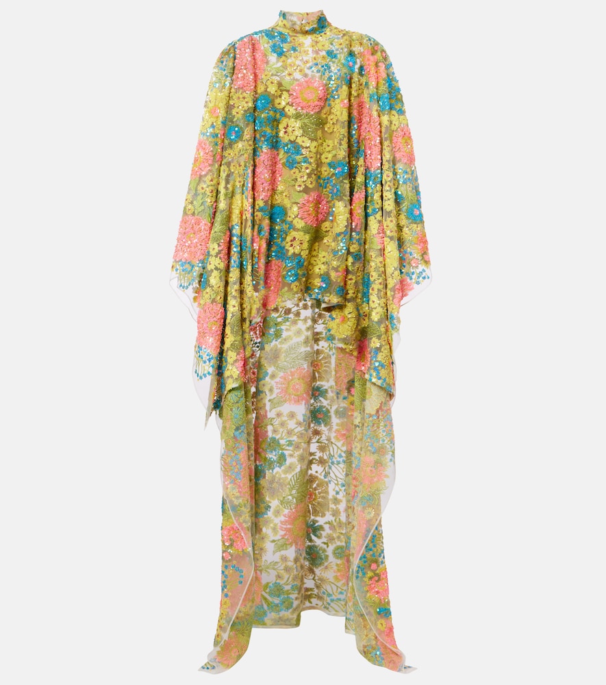 Taller Marmo Women's Multicoloured Graham Floral Sequined Asymmetric Kaftan Uk Size 10