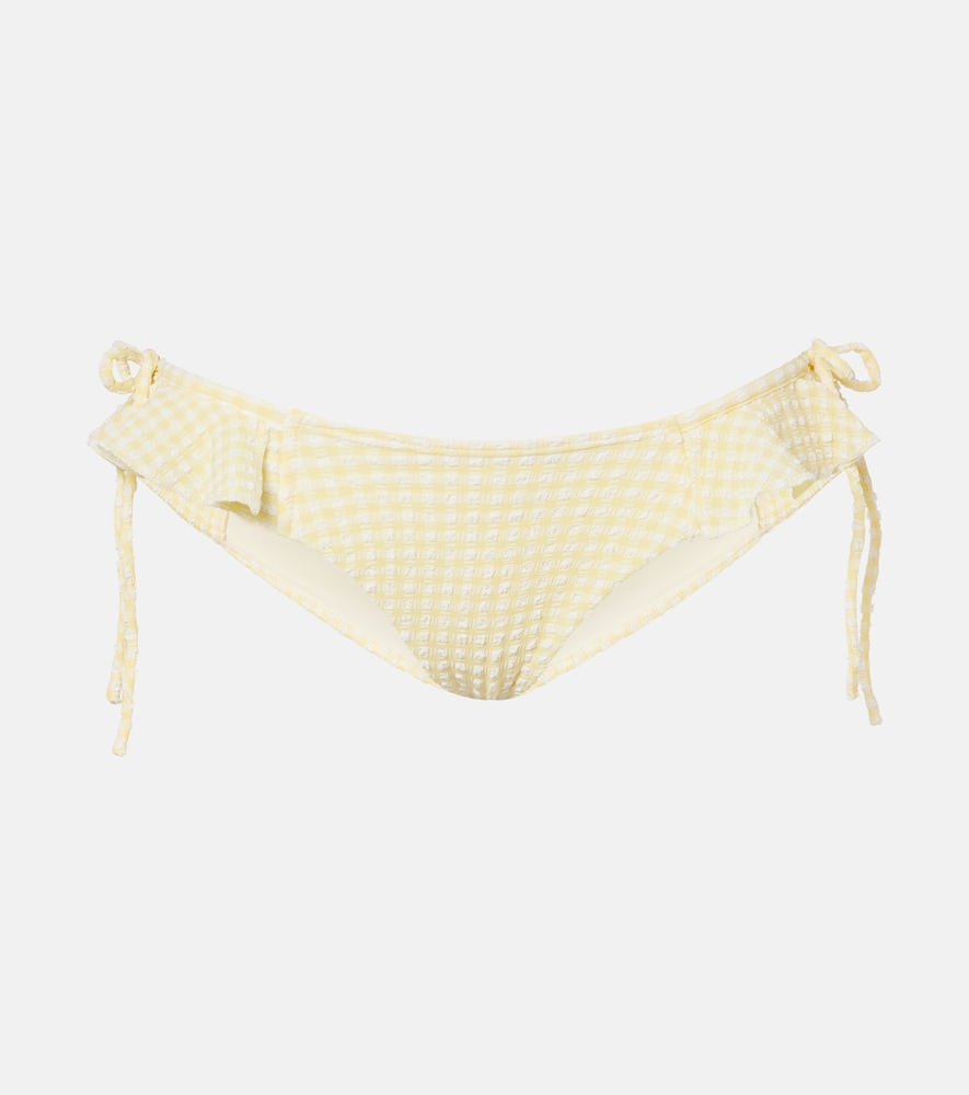 Montce Uno Gingham Ruffled Bikini Bottoms In Yellow