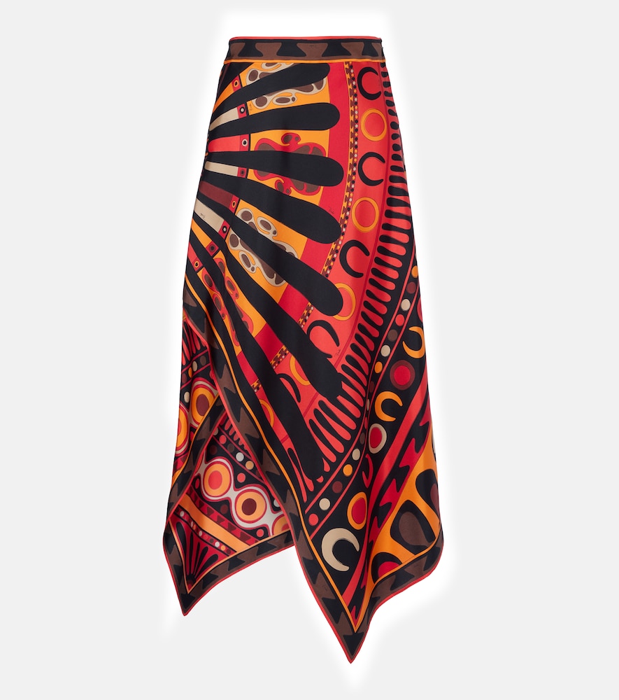 Pucci Soleil asymmetric silk twill midi skirt