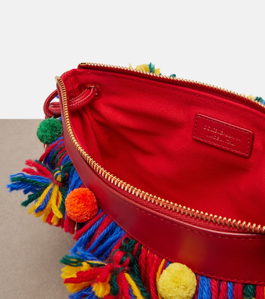  Dolce&gabbana Dolce&gabbana Fringed Woven Leather-trimmed Pouch 