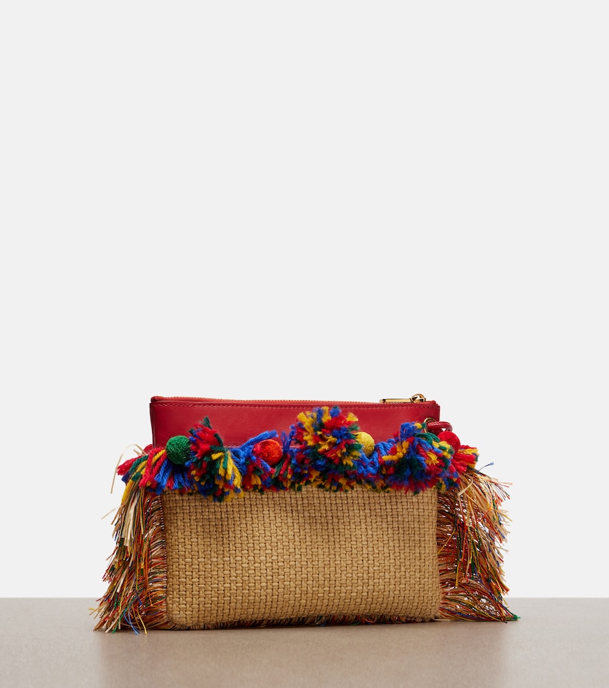  Dolce&gabbana Dolce&gabbana Fringed Woven Leather-trimmed Pouch 