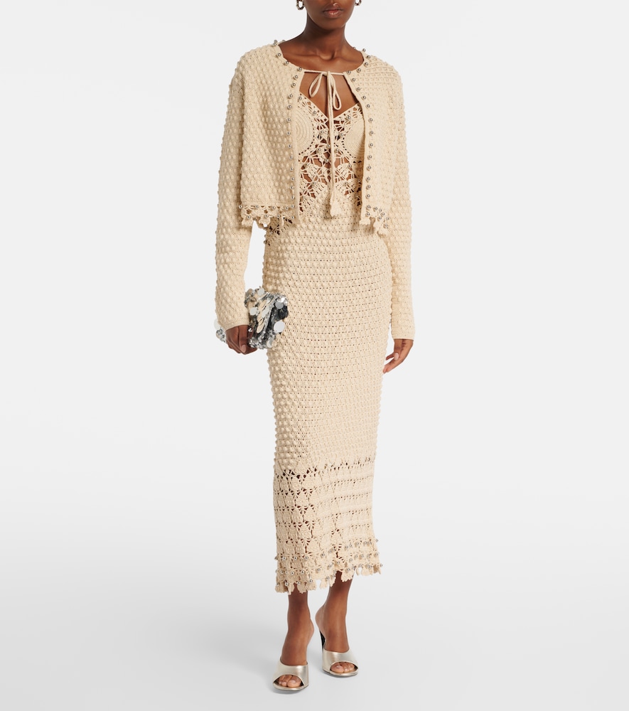 Rabanne Embellished crochet cotton midi dress