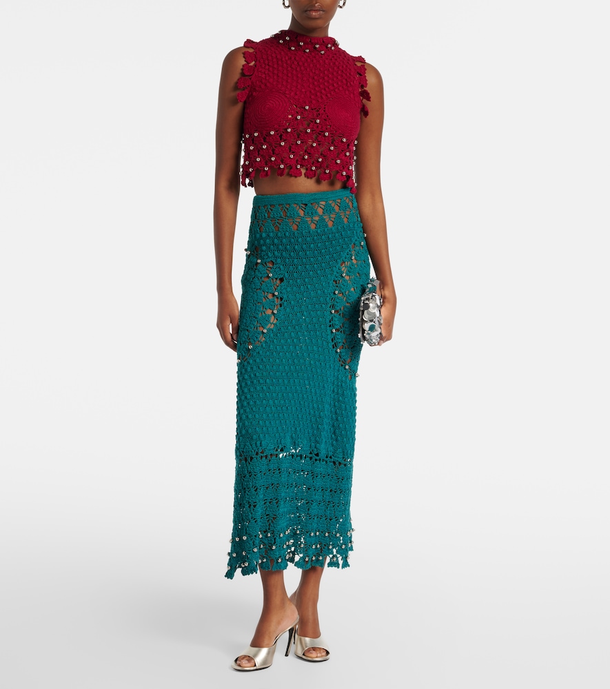 Rabanne Embellished crochet cotton midi skirt